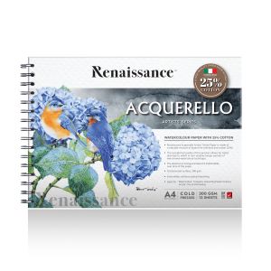 สมุดวาดเขียนสีน้ำริมลวดเรนาซองซ์ อาร์ตติส 25% Cotton A4 300G 12แผ่น