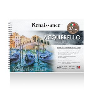 สมุดวาดเขียนสีน้ำริมลวดเรนาซองซ์ อาร์ตติส 25% Cotton A3 300G 12แผ่น