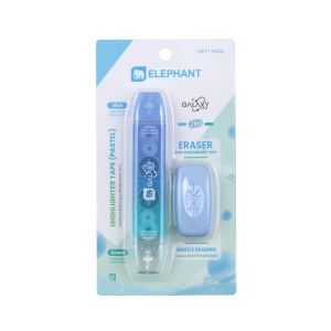 เทปลบคำผิด & ไฮไลท์เตอร์ ตราช้าง รุ่นกาแล็กซีพาสเทล ฟ้า+เขียว