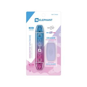 เทปลบคำผิด & ไฮไลท์เตอร์ ตราช้าง รุ่นกาแล็กซีนีออน ฟ้า+ชมพู