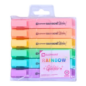 ปากกาเน้นข้อความ ตราช้างรุ่นเรนโบว์ กลิตเตอร์ (6ด้ามคละสี/แพ็ค)