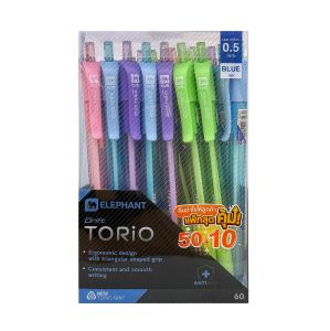ปากกาตราช้างดริฟท์ โทริโอะ 0.5 มม. น้ำเงินคละสี  (50 ฟรี 10ด้าม/กระบอก)
