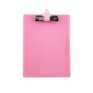 แฟ้มกล่องพลาสติกพร้อมคลิปบอร์ดตราช้าง A4 สูง 2ซม. สีชมพู