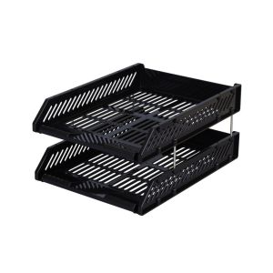 ตราช้างถาดเอกสารพลาสติก 2 ชั้น ดำ