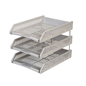 ตราช้างถาดเอกสารพลาสติก 3 ชั้น เทา