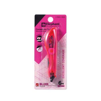 เทปลบคำผิด ตราช้าง Blink 6มม. x 6ม. สีชมพู