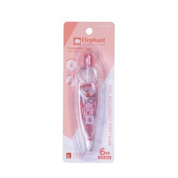 เทปลบคำผิด ตราช้าง Click 5มม. x 6ม. สีชมพู