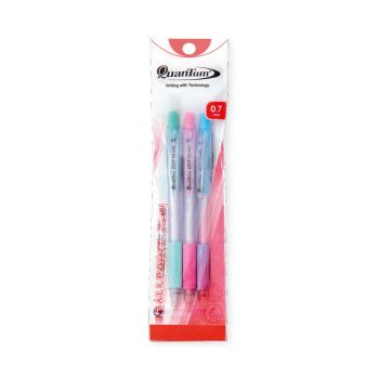 ปากกาลูกลื่น 0.7 มม. Quantum 007 Pearl หมึกสีน้ำเงิน ด้ามคละสี (แพ็ค 3 ด้าม)
