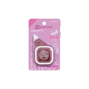 เทปลบคำผิดตราช้างรุ่น สแควร์ 5มม. x 6ม. สีชมพู