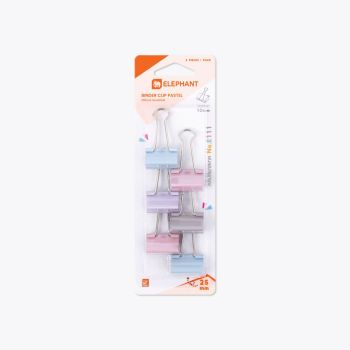 คลิปสีพาสเทลตราช้าง รุ่น E111 25มม. (6ชิ้น/แผง)