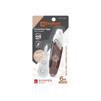 เทปลบคำผิดพร้อมไส้เติม ตราช้าง Bumper 6มม. x 6ม. สีนํ้าตาล