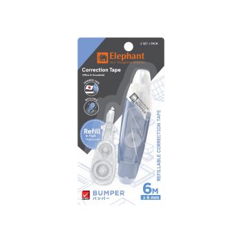 เทปลบคำผิดพร้อมไส้เติม ตราช้าง Bumper 6มม. x 6ม. สีฟ้า