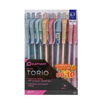 ปากกาตราช้างดริฟท์ โทริโอะ 0.7มม. น้ำเงินคละสี (50 ฟรี 10ด้าม/กระบอก)