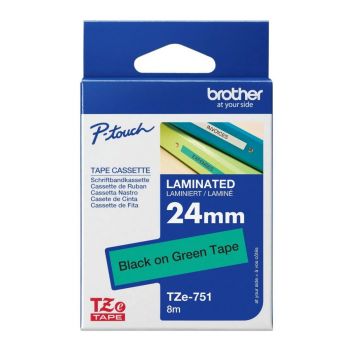 เทปพิมพ์อักษรขนาด 24 มม. Brother รุ่น TZE-751 อักษรดำพื้นเขียว