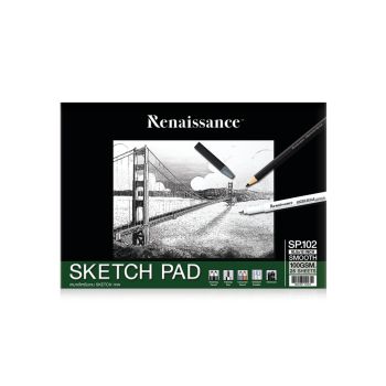 สมุดสเก็ตซ์ผิวเรียบสันกาว 100แกรม 25แผ่น เรนาซองซ์รุ่น SP102 10.5x15 นิ้ว