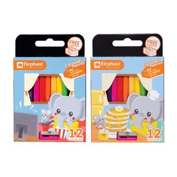 สีไม้แท่งสั้น ตราช้าง 12 สี