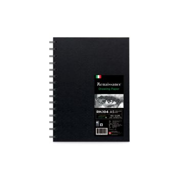 สมุดสเก็ตช์ผิวเรียบซีรี่ย์ปกดำริมลวด 90แกรม 60แผ่น เรนาซองซ์รุ่น RH-104 A5