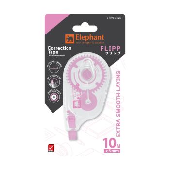เทปลบคำผิด ตราช้าง Flipp 5มม. x 10ม. สีชมพู