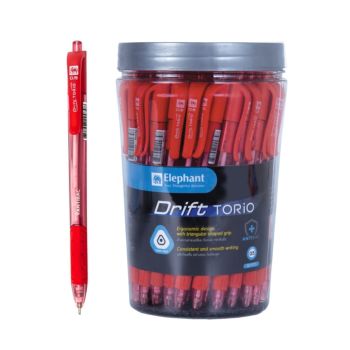 ปากกาลูกลื่น 0.5มม. ตราช้าง Drift Torio หมึกสีแดง (กระบอก 50 ด้าม)