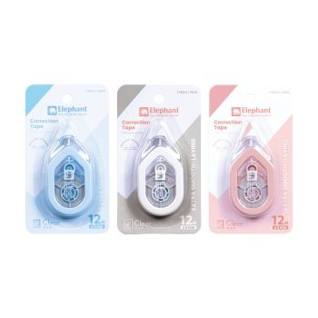 เทปลบคำผิดตราช้างรุ่น เคลียร์ 5มม. x 12ม. คละสี