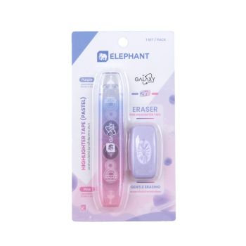 เทปลบคำผิด & ไฮไลท์เตอร์ ตราช้าง รุ่นกาแล็กซีพาสเทล ชมพู+ม่วง