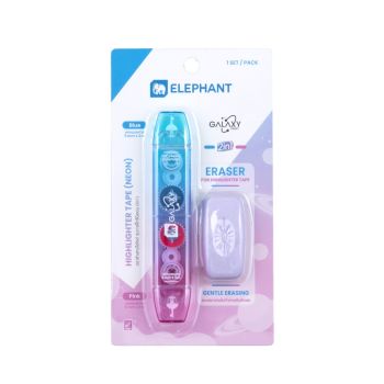 เทปลบคำผิด & ไฮไลท์เตอร์ ตราช้าง รุ่นกาแล็กซีนีออน ฟ้า+ชมพู