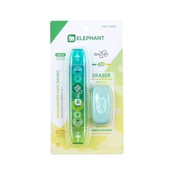 เทปลบคำผิด & ไฮไลท์เตอร์ ตราช้าง รุ่นกาแล็กซีนีออน เขียว+เหลือง