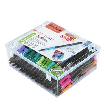 ปากกาลูกลื่น 0.5มม. ควอนตั้ม Hitz X5  สีน้ำเงิน ด้ามคละสี (50+10ด้าม/กระบอก)