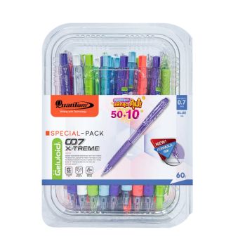ปากกาลูกลื่น 0.7มม. Quantum Geluloid X-treme 007 หมึกน้ำเงิน คละสี (50ฟรี10ด้าม/กระบอก)