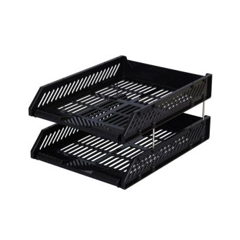 ตราช้างถาดเอกสารพลาสติก 2 ชั้น ดำ