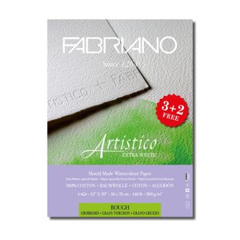กระดาษสีน้ำ Fabriano Artistico แบบแผ่น 300แกรม 56x76ซม. อัดเย็นผิวกึ่งหยาบกึ่งเรียบ EW #19310079 (รุ่น3แถม2แผ่น/ห่อ)